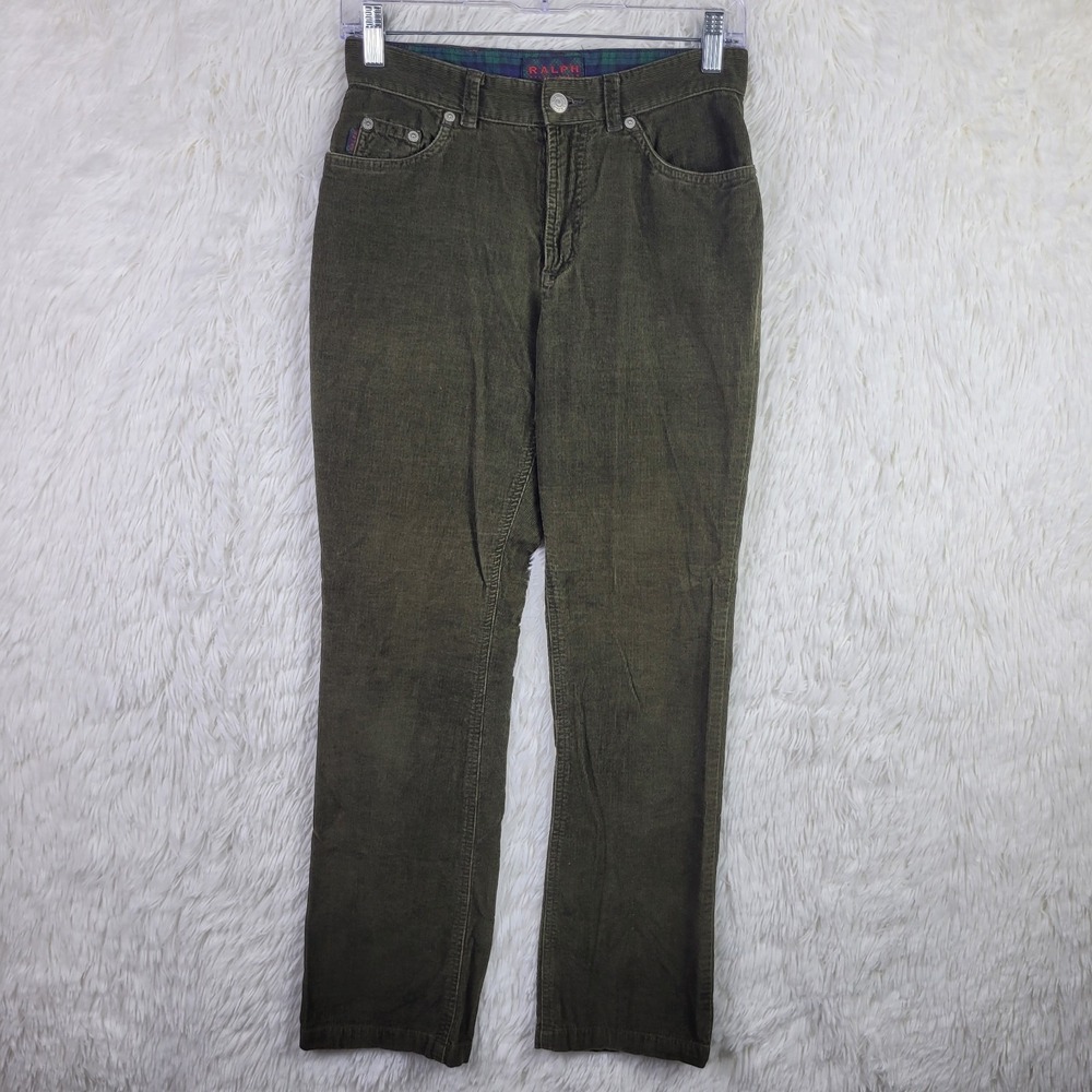 Ralph Lauren Olive Green Corduroy Pants Womens Sz 0‎ Straight Leg Cotton Vintage